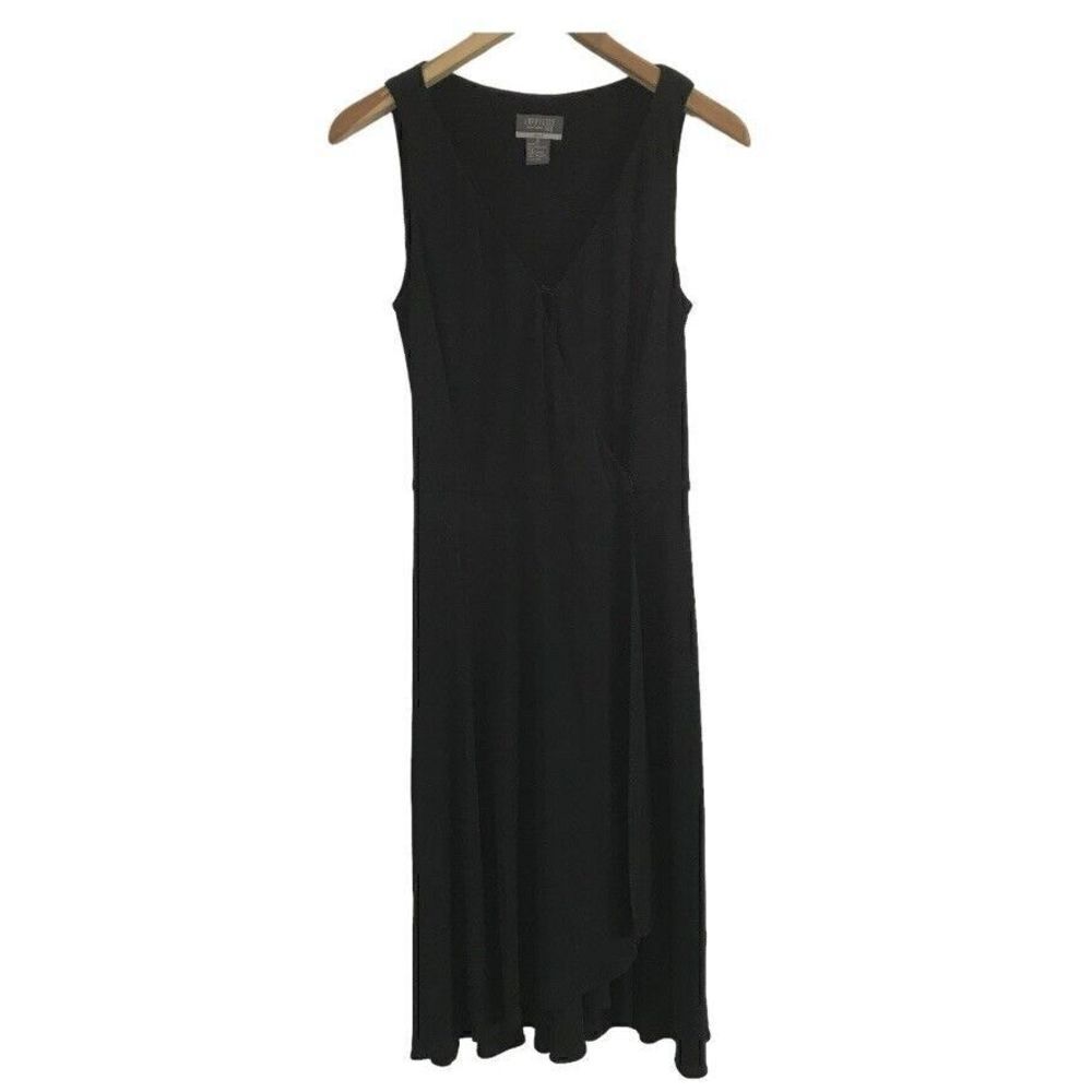 Lafayette 148 New York Wrap Midi Dress Womens Size 8 P Sleeveless Black Viscose